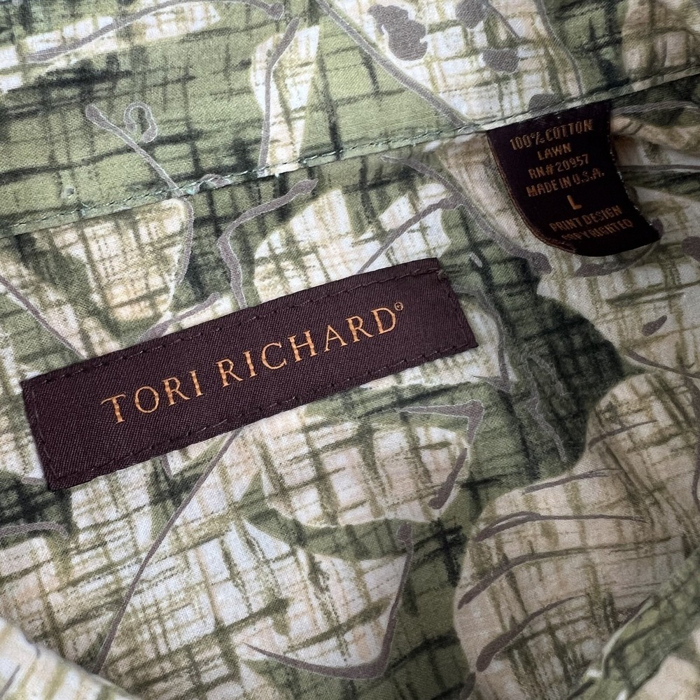 Tori Richard Green & Tan Leaf Cotton‎ Lawn S/S Button Up Shirt Mens Size Large L - Picture 6 of 6